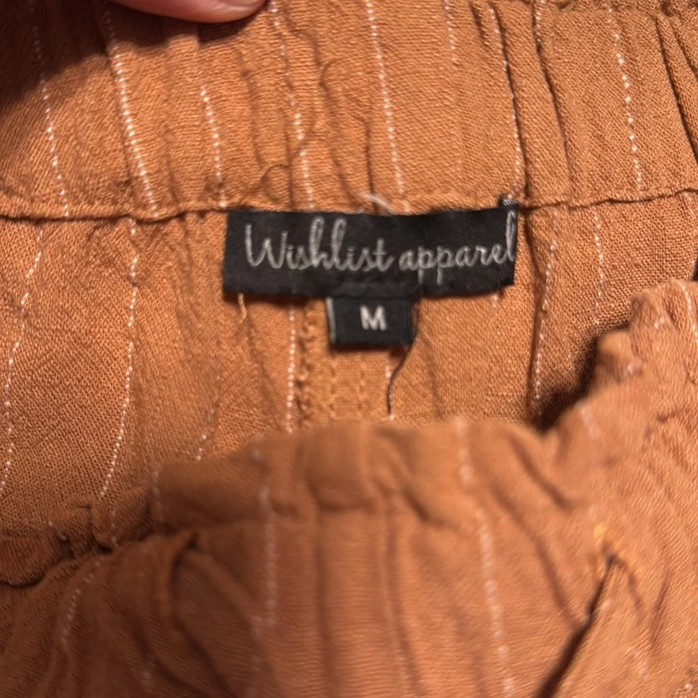 WISHLIST camel colored pinstripe paper bag shorts